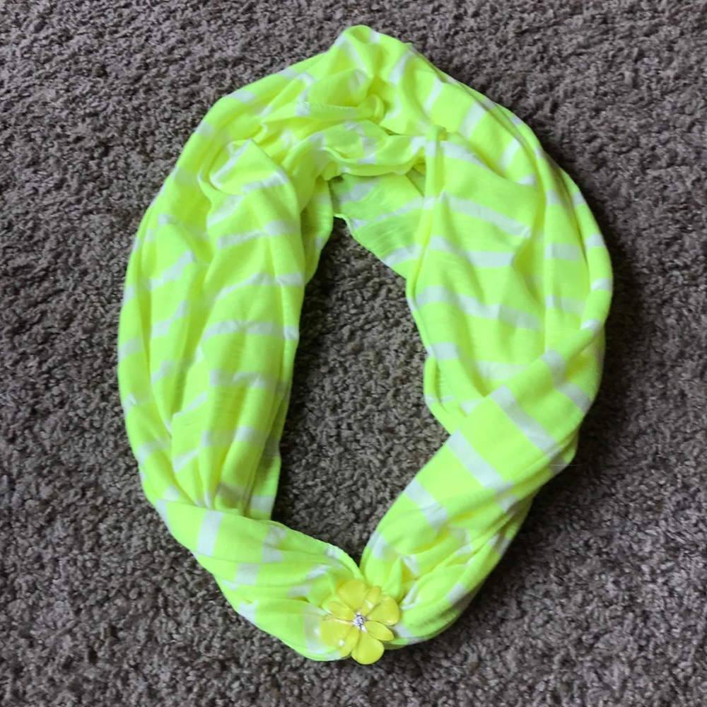 bright yellow and cream infinity scarf w/ flower
